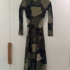 Farm Rio Military Green Cashew Print Dress